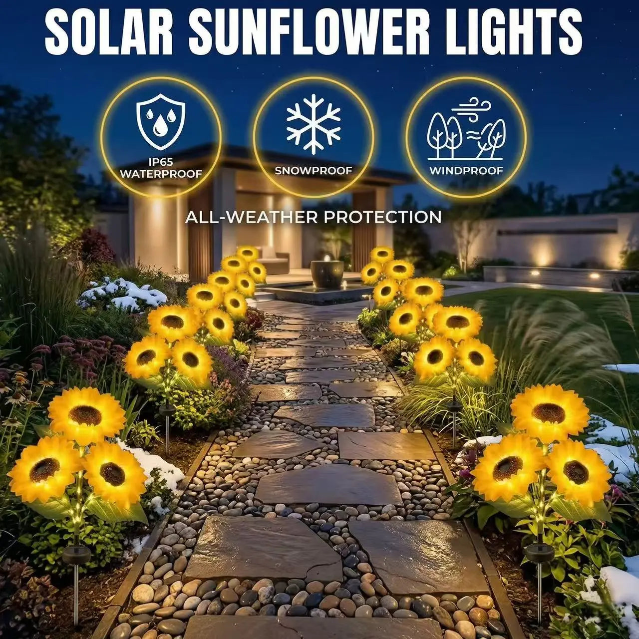 Solar Powered LED Sunflower Garden Lights - Set of 2/4/6 Pieces, Realistic Outdoor Illumination for Yard, Lawn, Patio, and Porch, Waterproof IP65, Energy Efficient, Durable Plastic Design for All Weather Conditions