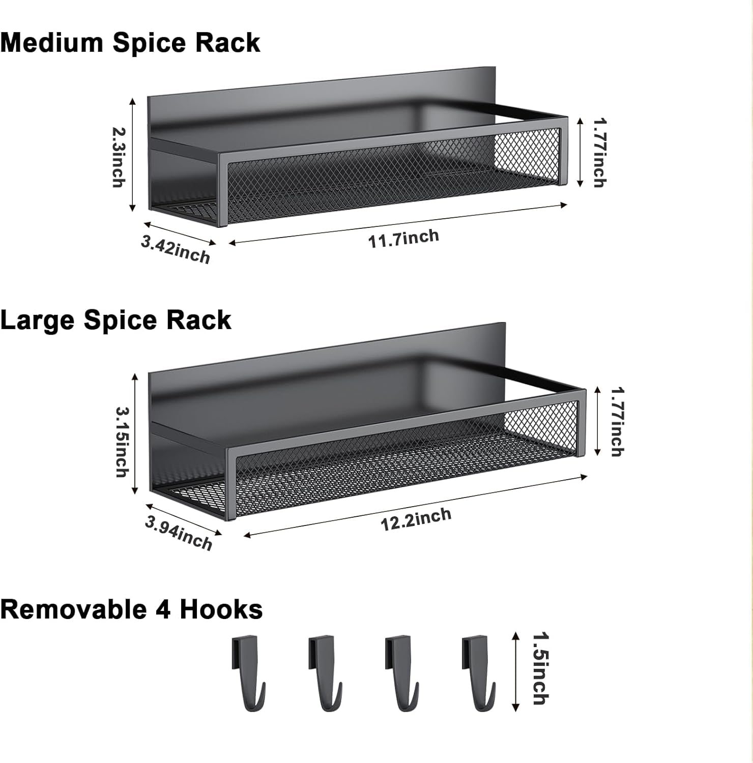 Magnetic Spice Rack Set for Refrigerator, 2-Pack with Adjustable Hooks, Kitchen Organizer and Storage Solution
