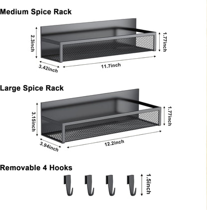 Magnetic Spice Rack Set for Refrigerator, 2-Pack with Adjustable Hooks, Kitchen Organizer and Storage Solution