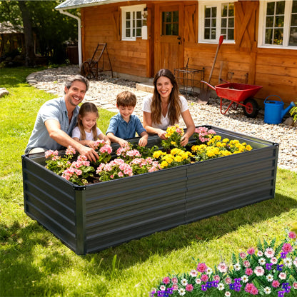 Large Metal Raised Garden Bed with Open Bottom Design for Vegetables, Herbs, and Flowers - Rustproof Outdoor Planter Box for Backyard and Patio, Silver