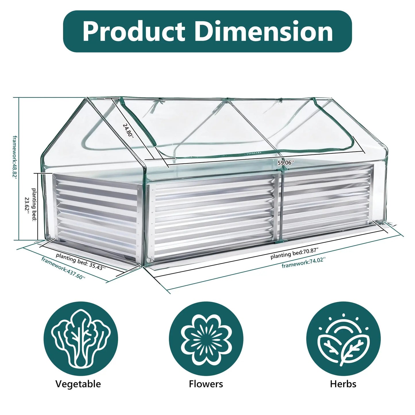 Large Metal Raised Garden Bed with Open Bottom Design for Vegetables, Herbs, and Flowers - Rustproof Outdoor Planter Box for Backyard and Patio, Silver
