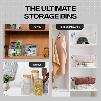 Plastic Storage Bins for Kitchen and Pantry Organization - 4 Pack Fridge and Cabinet Organizers